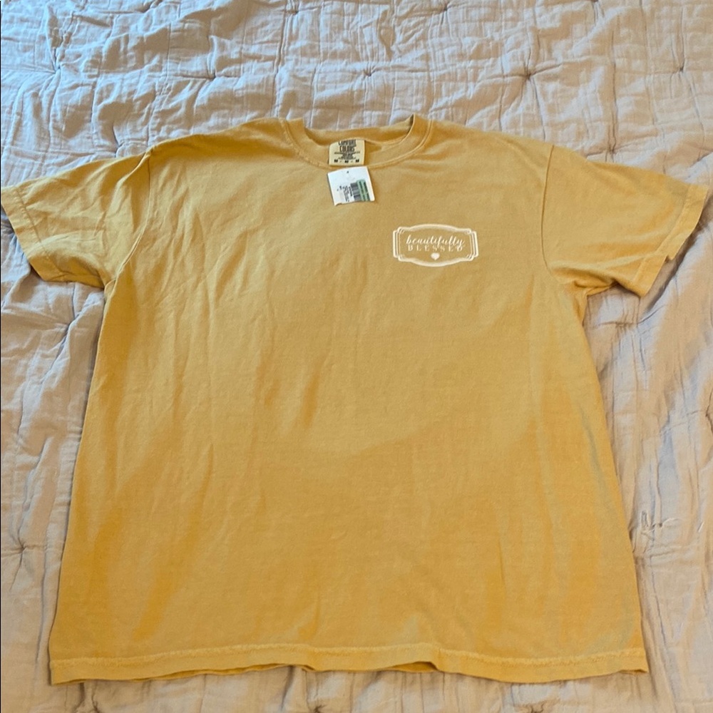 Women’s Mustard Yellow Christian Bible Verse Short Sleeve Tee Size M